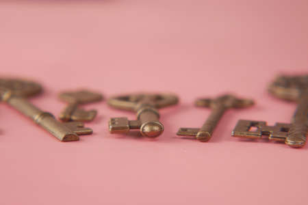 many old keys on pick backgroundの写真素材