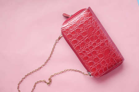 a small women purse wallet on color backgroundの写真素材