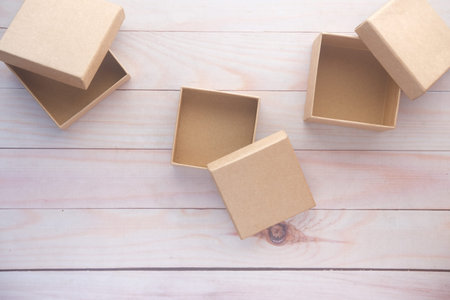 top view of homemade empty gift box on table