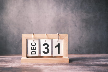 wooden calendar set on the 31 of December.の写真素材
