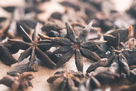 many star anise fruit 0n table close pu