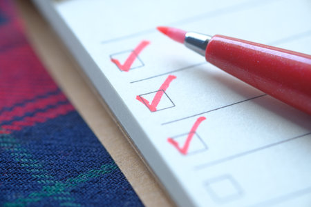 check mark on a check box on a paperの写真素材