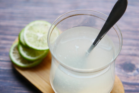 glass of lemon juice on table ,の写真素材