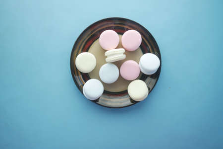 Close up of macaroon in a bowl.の写真素材