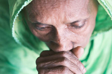 senior asian women coughing and sneezesの写真素材