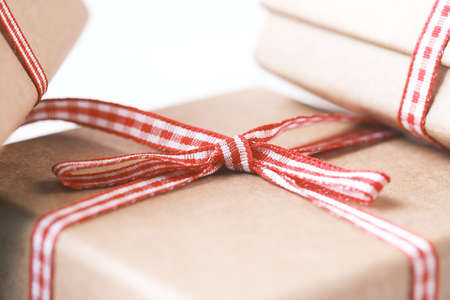 close up of homemade gift box on tableの写真素材
