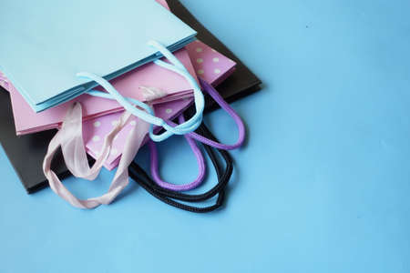 colorful gift bag on white background top view.の写真素材