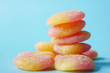 detail shot of sweet jelly on table,の写真素材