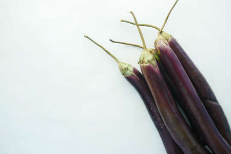 top view of eggplant on white backgroundの写真素材
