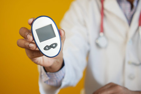doctor hand putting glucose meter in a small bag