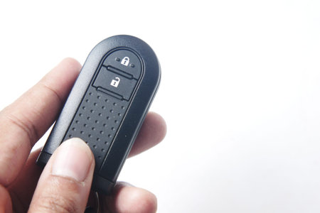 close up of car key on white background ,