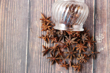 many star anise fruit 0n table close puの写真素材