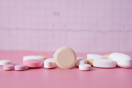 Close up of many colorful pills and capsulesの写真素材