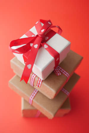 close up of homemade gift box on tableの写真素材
