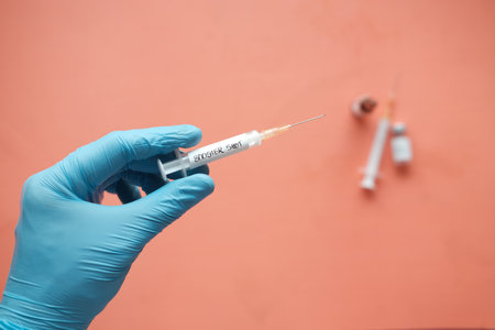 booster shot test on syringe close upの写真素材