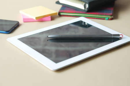 digital tablet and graphic on tableの写真素材