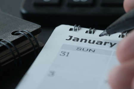 January month on calendar on office deskの写真素材