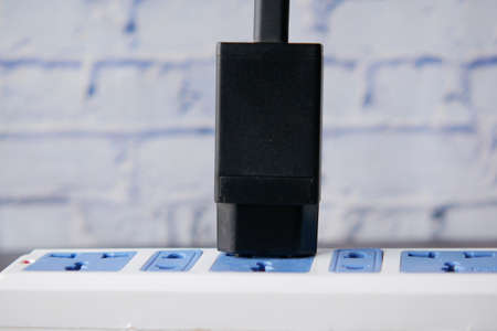 Electrical switch and plug on color background,の写真素材