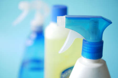 close up of cleaning bottle on tableの写真素材