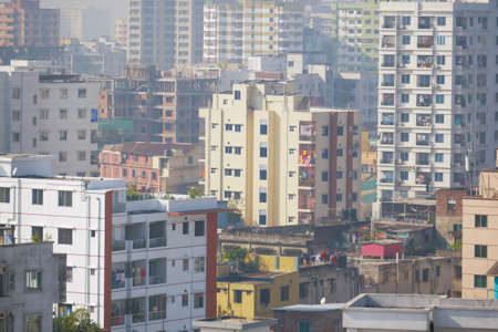 high angle view of dhaka city residential and financial buildings at sunny dayの写真素材