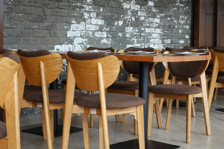 many empty chair at cafe during corona virus periodの写真素材