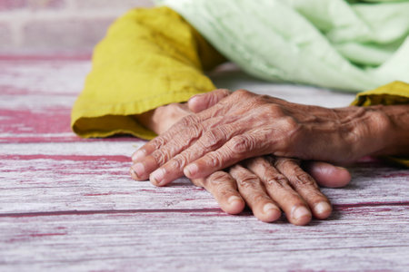 close up of hands of a elderly personの写真素材