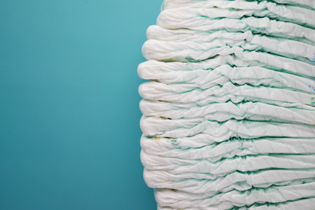 stack of baby diaper on table with copy spaceの写真素材