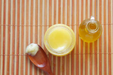 homemade ghee in container on a table ,の写真素材