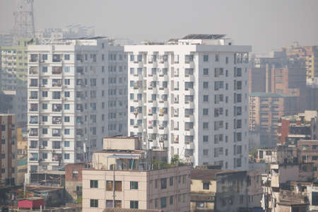 high angle view of dhaka city residential and financial buildings at sunny dayの写真素材