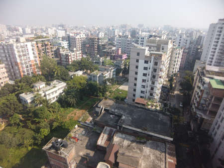 high angle view of dhaka city residential and financial buildings at sunny dayの写真素材
