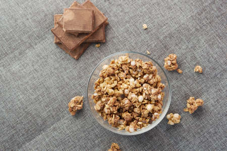 Home Made Musli in a bowl on black,の写真素材