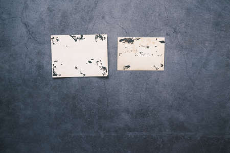 top view of Old photos bunch on blackの写真素材