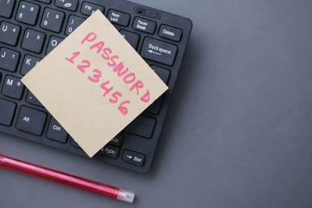 writing password on a sticky noteの写真素材
