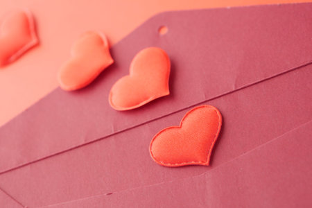 heart shape symbol and envelope on red background