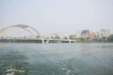 dhaka bangladesh 23th december 2021, top view of hatir jhil bridge and cityのeditorial素材