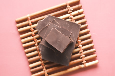 dark chocolate on a plate on table close upの写真素材