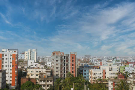 high angle view of dhaka city residential and financial buildings at sunny dayの写真素材
