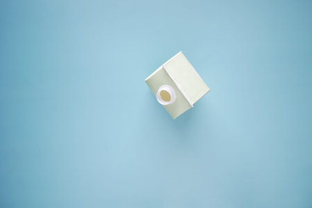 top view of a milk container on light green background