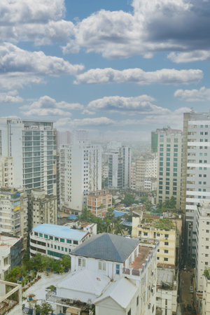 high angle view of dhaka city residential and financial buildings at sunny day