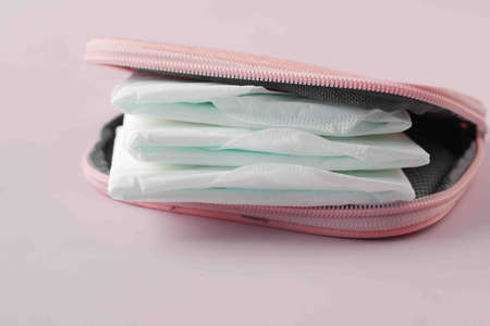 close up of sanitary pad on a tableの写真素材