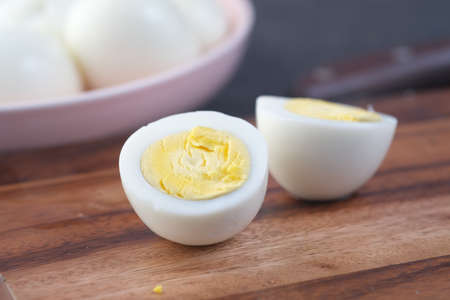 close up of bowel egg in a bowl on tableの写真素材