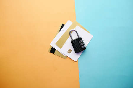 padlock on credit card, Internet data privacy information security conceptの写真素材