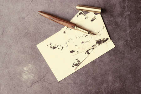 top view of Old photos bunch on blackの写真素材