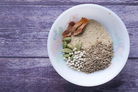 mixed of different spice in a bowl on table