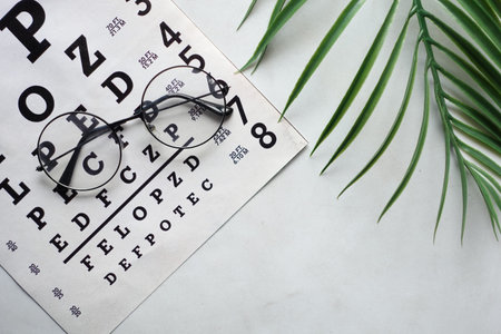 Ophthalmologist accessories glasses with a test target for vision correction
