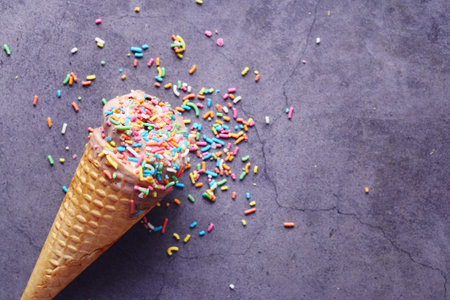 top view of cone ice cream on a black background