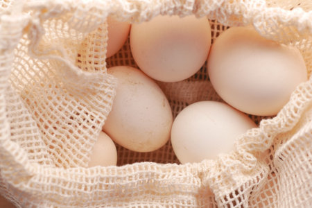 close up of eggs in a shopping bag table
