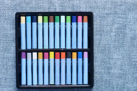 close up of art or drawing Color pencils in a boxの写真素材