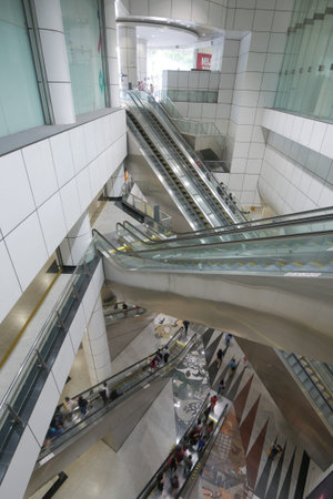 singapore, Marina bay 12 june 2022. escalator of plaza singapore shopping mall
