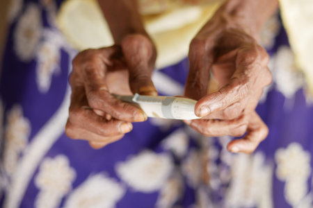 Senior women diabetic measure glucose level at home